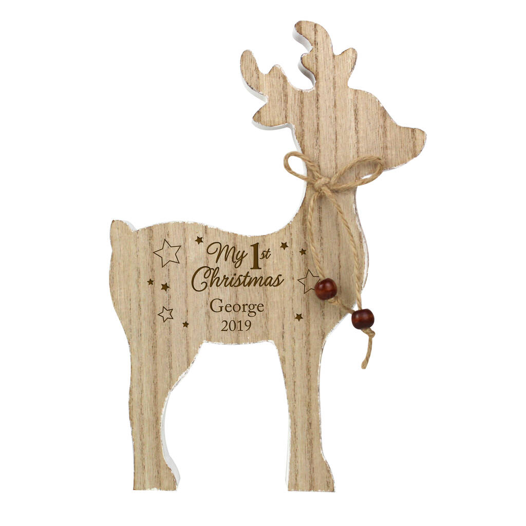 Personalised '1st Christmas' Wooden Reindeer Decoration By Blackdown