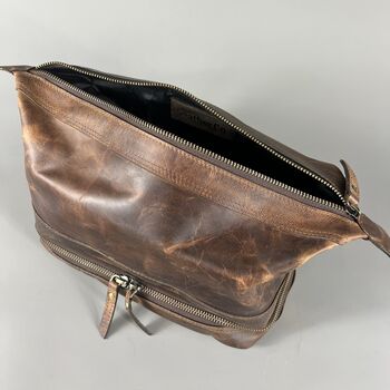 Cognac Leather Open Top Wash Bag, 9 of 9