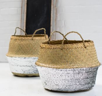 Gold Sequin Dipped Seagrass Basket, 2 of 6
