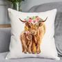 Highland Cow Floral Cushion, thumbnail 2 of 3