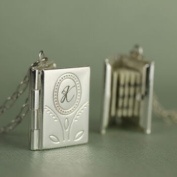 Silver Flower Book Locket Necklace, 7 of 8