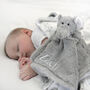 Personalised Fluffy Grey Elephant Baby Comforter, thumbnail 2 of 6