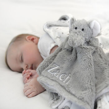 Personalised Fluffy Grey Elephant Baby Comforter, 2 of 6