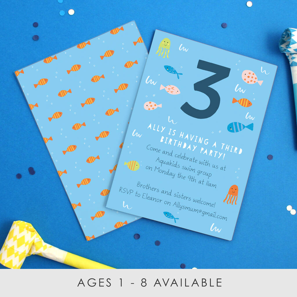 Personalised Fish Children's Birthday Invitations, 1 of 4