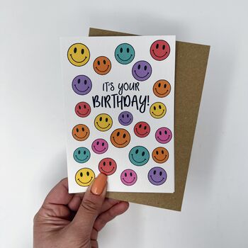 Colourful Smiley Face 'Its Your Birthday' Birthday Card, 2 of 3