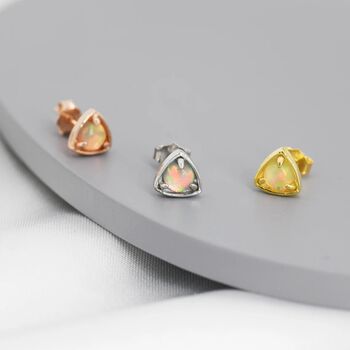Triangle Opal Stud Earrings In Sterling Silver, 8 of 12