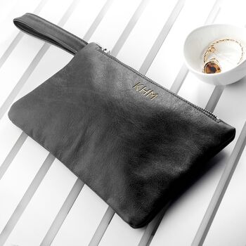 Monogrammed Leather Clutch Bag, 4 of 11