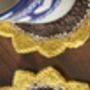 Six Crochet Coasters, Blue White, Citrus, Sunflower, thumbnail 6 of 12
