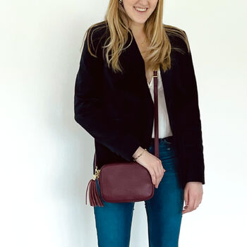 Plum Leather Crossbody Bag And Aztec Strap, 9 of 10