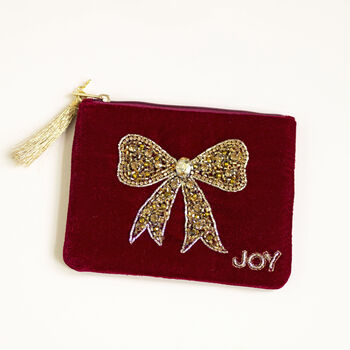 Personalised Velvet Beaded Bow Pouch With Initial Charm, 4 of 4