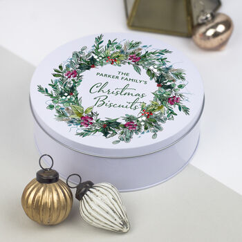 Personalised Christmas Wreath Biscuit Tin, 2 of 6