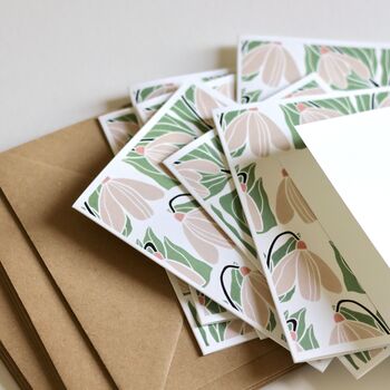 Winter Linocut Snowdrop Notecards Set Of Eight, 3 of 5