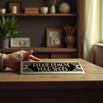 Remove Your Shoes Metal Door Sign Art Deco Or Modern, 4 of 5