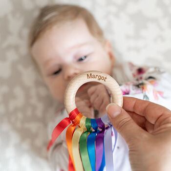 Personalised Sensory Rainbow Ribbon Ring Toy, 2 of 5