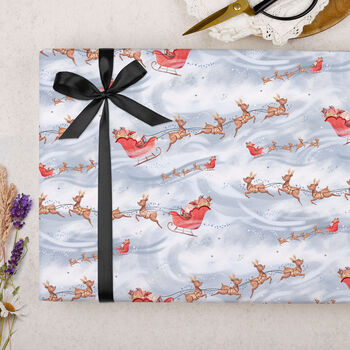 Three Sheets Of Blue Santa Sleigh Christmas Wrapping Paper, 2 of 2