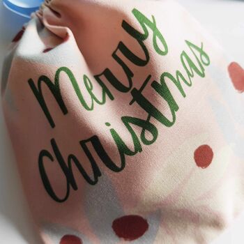 Pink/Blue Mistletoe Organic Cotton Christmas Pouch, 6 of 8