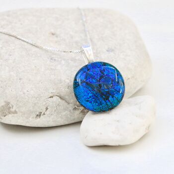 Handmade Blue Fused Glass Pendant Necklace, 3 of 10