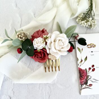 White And Red Rose Floral Hair Comb, 8 of 8