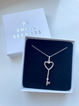 Sterling Silver Heart Key Pendant Necklace, 2 of 5