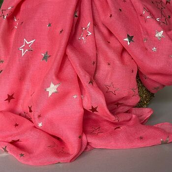 Rose Gold Sketch Stars Scarf In Coral, 3 of 3
