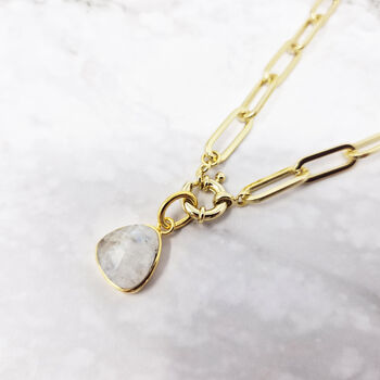 18k Gold Plated Moonstone Paperclip Chain Necklace, 2 of 4