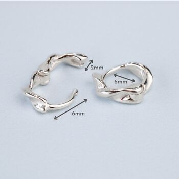 Sterling Silver Tiny Twisted Huggie Hoop Earrings, 2 of 4