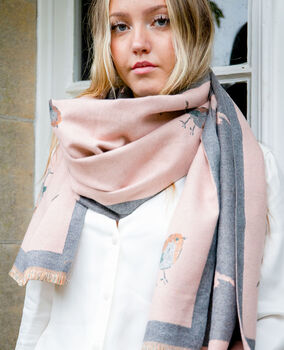 Personalised Robin Print Scarf With A Border, 3 of 4