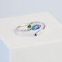 Sterling Silver Blue And Green Leaf Adjustable Ring, thumbnail 1 of 4