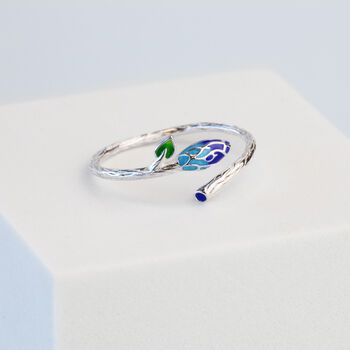 Sterling Silver Blue And Green Leaf Adjustable Ring, 2 of 4