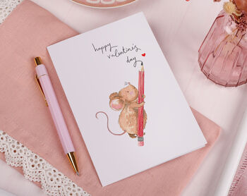 Sentimental Valentine Card With Mouse Holding Pencil, 2 of 2