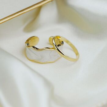 Two Piece Adjustable Wide Gold Plated Band Ring Set, 2 of 4