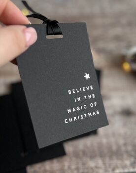 Christmas Gift Tags Black With Silver Foil Set Of Five, 2 of 2