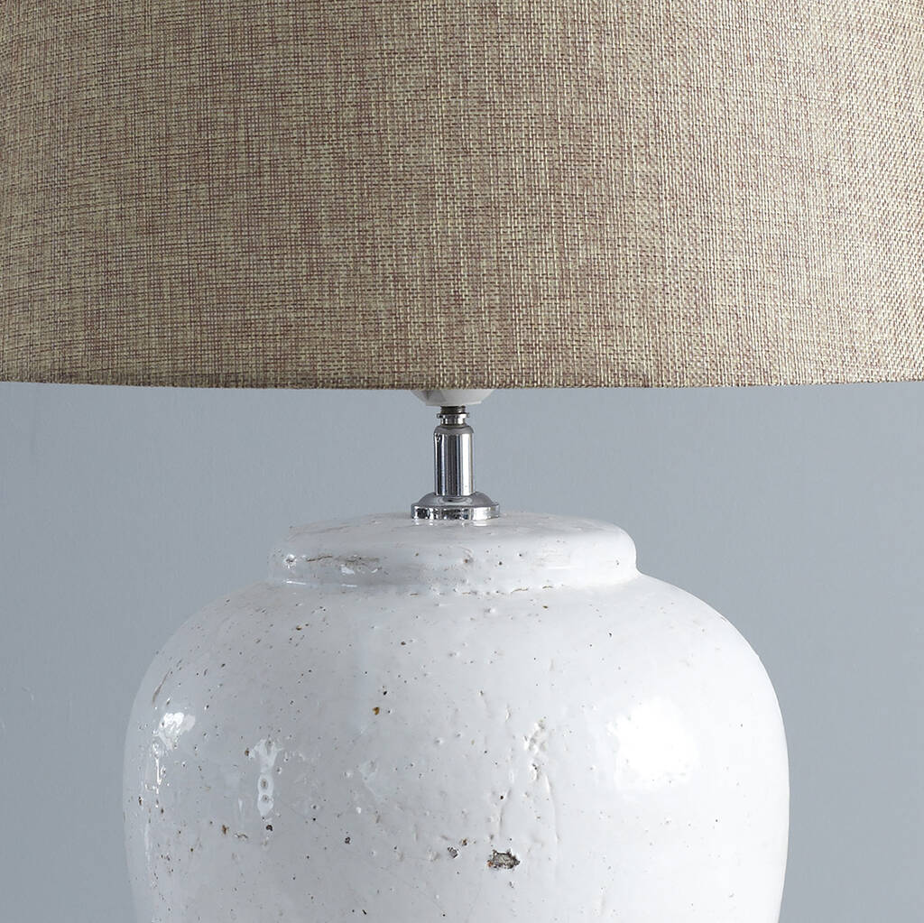 White Stone Table Lamp With Natural Lampshade By Primrose & Plum
