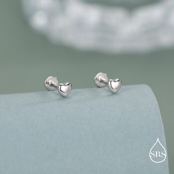 Sterling Silver 4mm Heart 16 G Flat Back Stud Earrings, 7 of 11