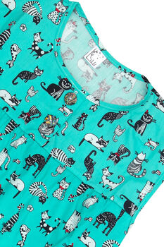 Girls Cat Cotton Summer Sleeveless Nightie Cream Aqua, 4 of 5