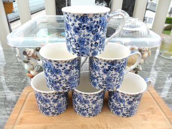 Set Of Six Palace Mugs In Blue Rose Chintz Design, 3 of 9