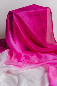 100% Mulberry Silk Scarf, Ombre Hot Pink And White, 5 of 7