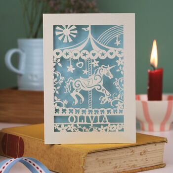 Personalised Papercut Merry Go Round Birthday Card, 4 of 8