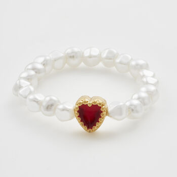 Gold Love Heart Pearl Ring, 3 of 8