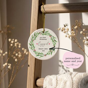 Personalised Our First Christmas Engaged Ceramic Bauble, 2 of 6