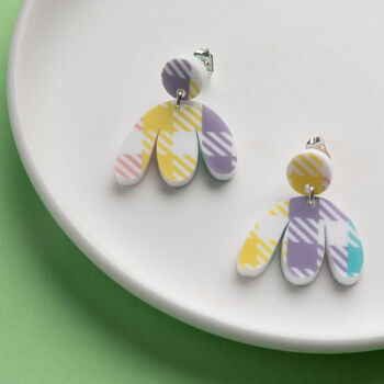Sterling Silver Mini Organic Shaped Gingham Drop Studs, 2 of 3