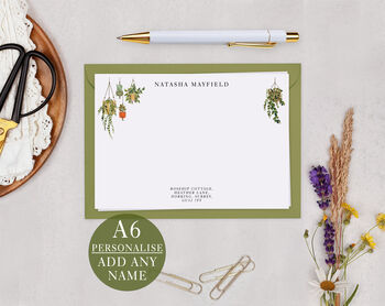 House Plants Personalised Address Note Cards A6 Notecard Set, 3 of 6
