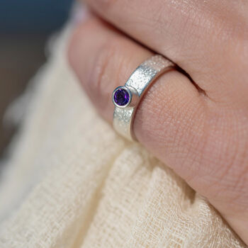 Amethyst February Birthstone Ring Textured Sterling Silver, 4 of 11