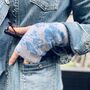 Women's Floral Cashmere Wrist Warmers Blue, thumbnail 6 of 8