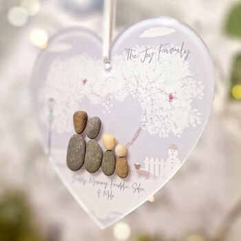 Personalised ‘Love At Christmas’ Christmas Family Pebble Heart Hanging Decoration, 3 of 7