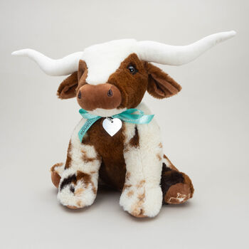 Large Texas Highland Cow Soft Toy Plush 30cm With Personalised Engraved Heart, 2 of 11