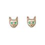 9ct Gold And Emerald Cat Face Earrings, thumbnail 2 of 3