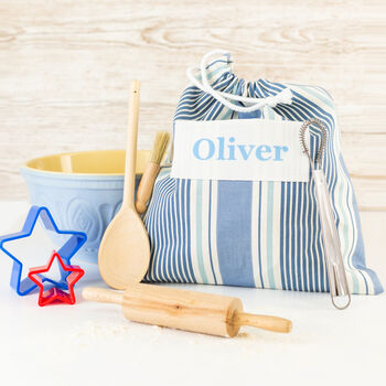 Personalised Children's Baking Set In A Striped Bag, 2 of 12