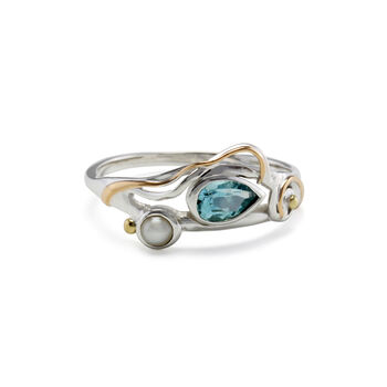 Dainty Pearl And Blue Topaz Ring, 3 of 8