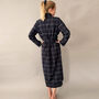 Ladies Brushed Cotton Dressing Gown In Dark Blue Check, thumbnail 4 of 6